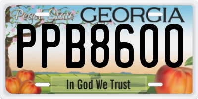 GA license plate PPB8600
