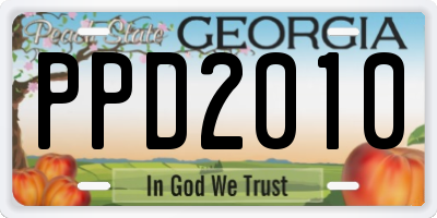 GA license plate PPD2010