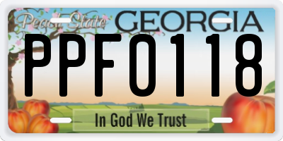 GA license plate PPF0118