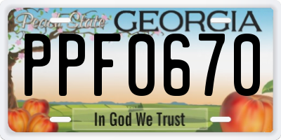 GA license plate PPF0670