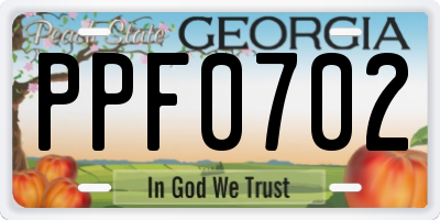 GA license plate PPF0702