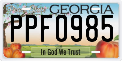 GA license plate PPF0985