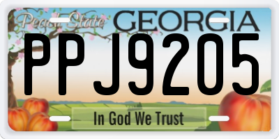 GA license plate PPJ9205