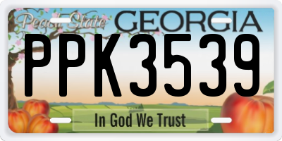GA license plate PPK3539