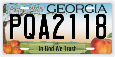 GA license plate PQA2118