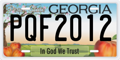 GA license plate PQF2012