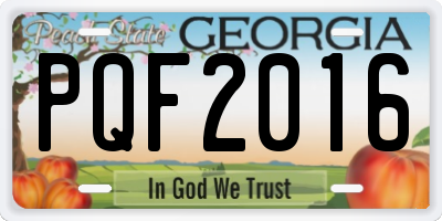 GA license plate PQF2016
