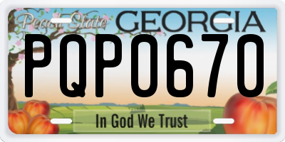 GA license plate PQP0670