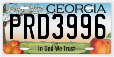 GA license plate PRD3996