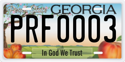 GA license plate PRF0003