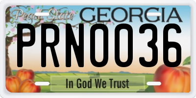 GA license plate PRN0036