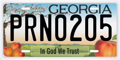 GA license plate PRN0205