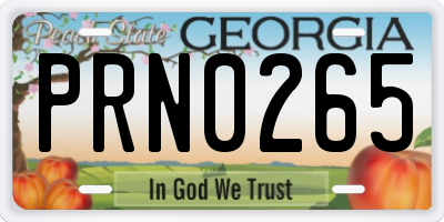 GA license plate PRN0265
