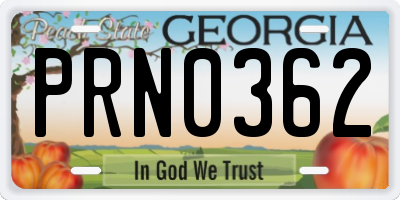 GA license plate PRN0362