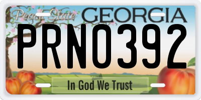 GA license plate PRN0392