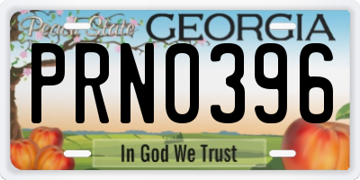 GA license plate PRN0396