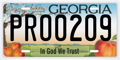 GA license plate PRO0209