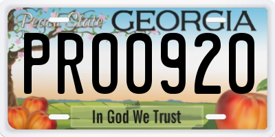 GA license plate PRO0920