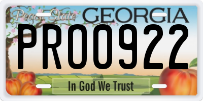 GA license plate PRO0922
