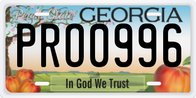 GA license plate PRO0996