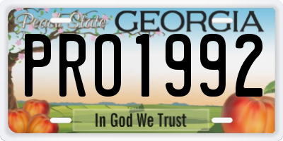 GA license plate PRO1992