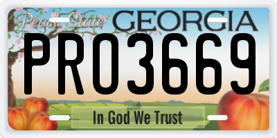 GA license plate PRO3669
