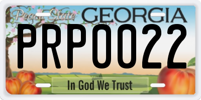 GA license plate PRP0022