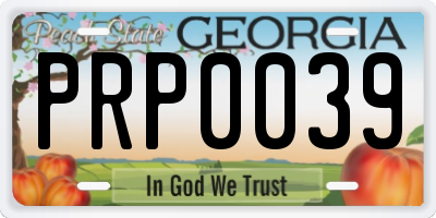 GA license plate PRP0039