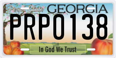 GA license plate PRP0138