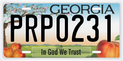 GA license plate PRP0231