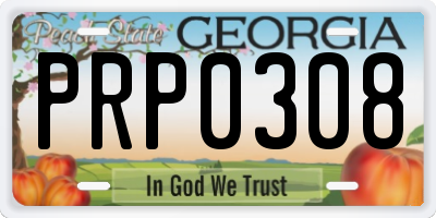 GA license plate PRP0308
