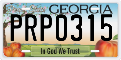 GA license plate PRP0315