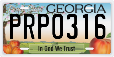 GA license plate PRP0316
