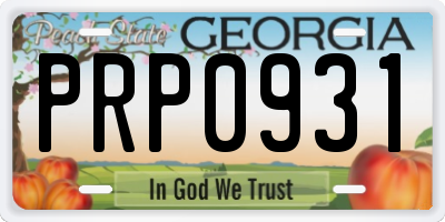 GA license plate PRP0931