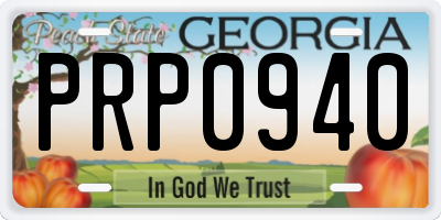 GA license plate PRP0940