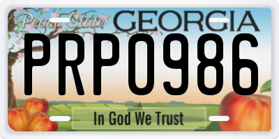 GA license plate PRP0986
