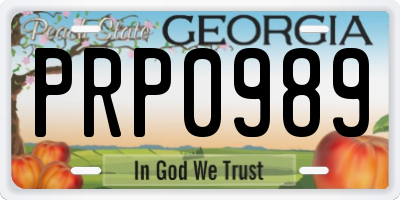 GA license plate PRP0989