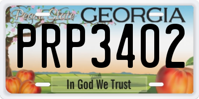 GA license plate PRP3402