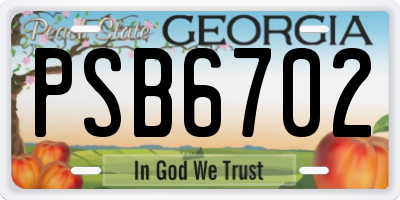 GA license plate PSB6702