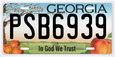 GA license plate PSB6939