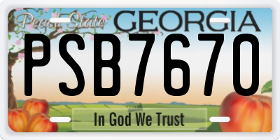 GA license plate PSB7670