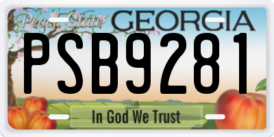 GA license plate PSB9281