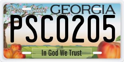 GA license plate PSC0205