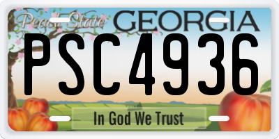 GA license plate PSC4936
