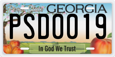 GA license plate PSD0019