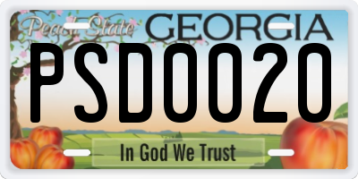 GA license plate PSD0020
