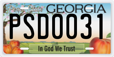 GA license plate PSD0031
