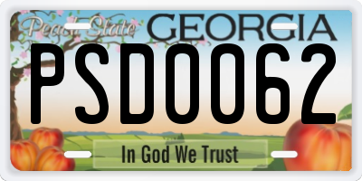 GA license plate PSD0062