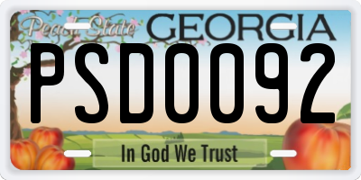 GA license plate PSD0092