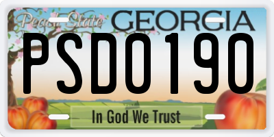 GA license plate PSD0190